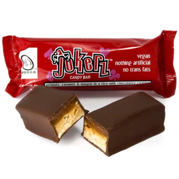 GoMaxGo Jokerz Vegan Candy Bar 1 Pack Dairy-Free Chocolate with Nougat, Caramel & Peanuts