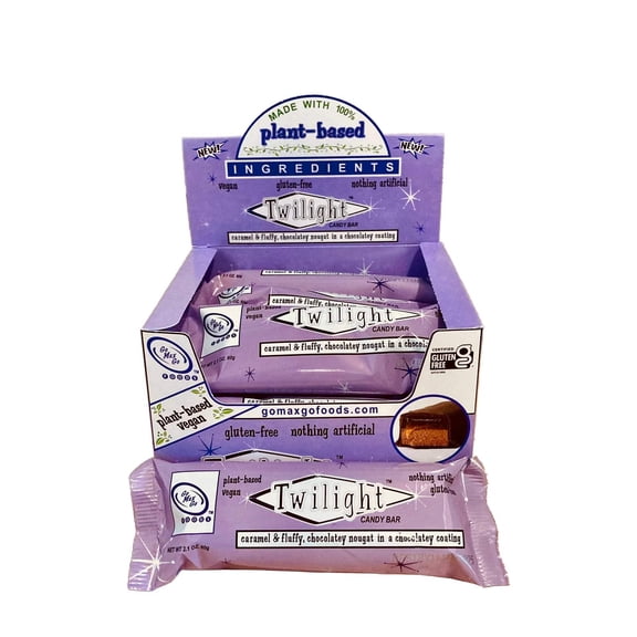 GoMaxGo Twilight Vegan Candy Bars 12 Count Box Dairy-Free Chocolate with Nougat & Caramel