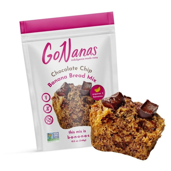 GoNanas Chocolate Chip Oat IEF31 Flour Banana Bread Suitable for Plant Based Vegan Diets, Gluten Free Dairy Free Snacks, Healthy Snacks For Adults, Muffin Nut Free, Cupcakes Dessert, NON-GMO, 1pk