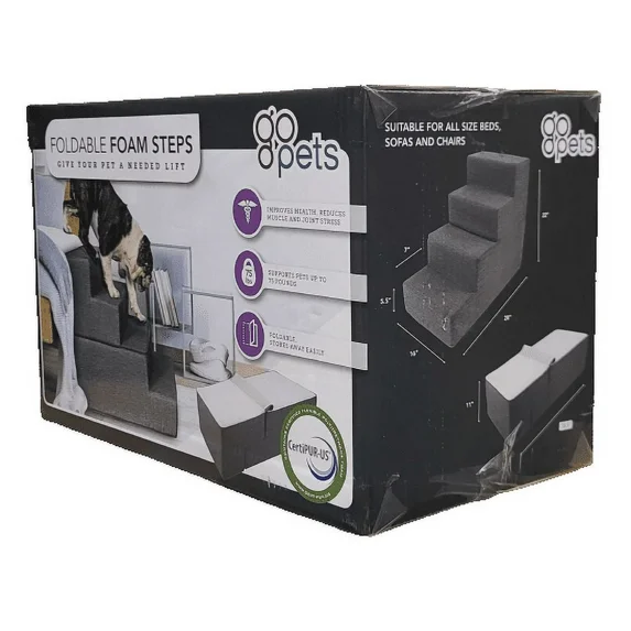 GoPets Foldable Foam Pet Stairs - Medium - Grey