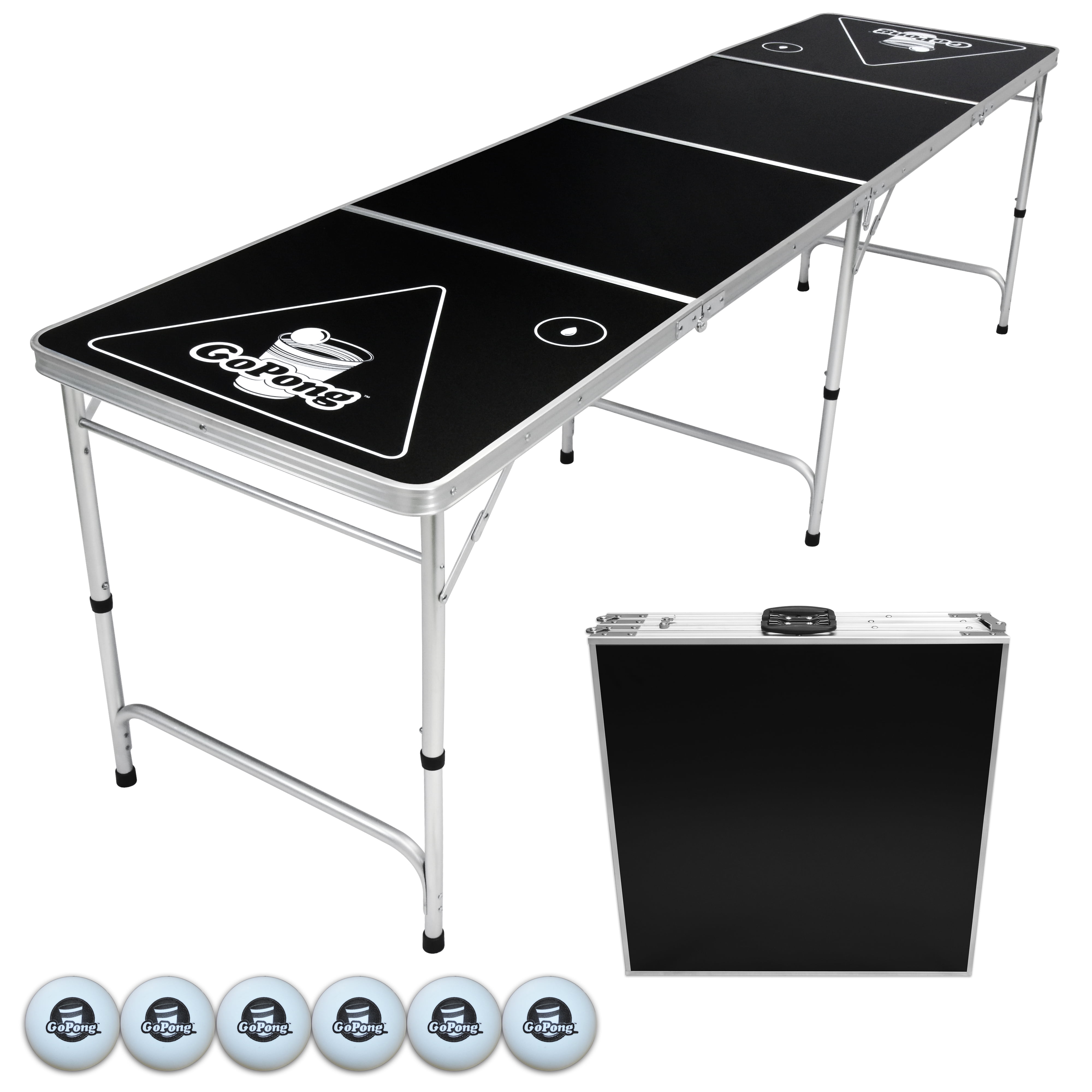 8' Collapsible Fold Beer Pong Game Table,LED Light Cup Holder-Black White  Girls