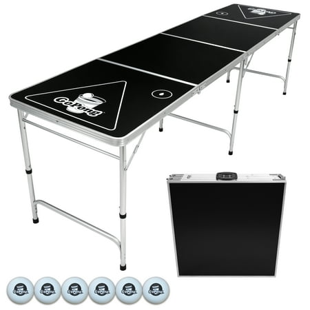 GoPong 8-Foot Portable Folding Beer Pong / Flip Cup Table (6 Balls Included) - Black