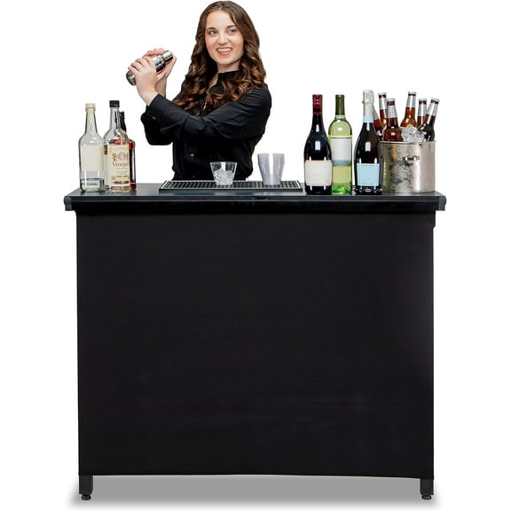 GoPong GoBar PRO Commercial Grade Portable Bar Table - Mobile Bartender Station for Events - Includes Black Skirt and Carry Case - Standard or LED