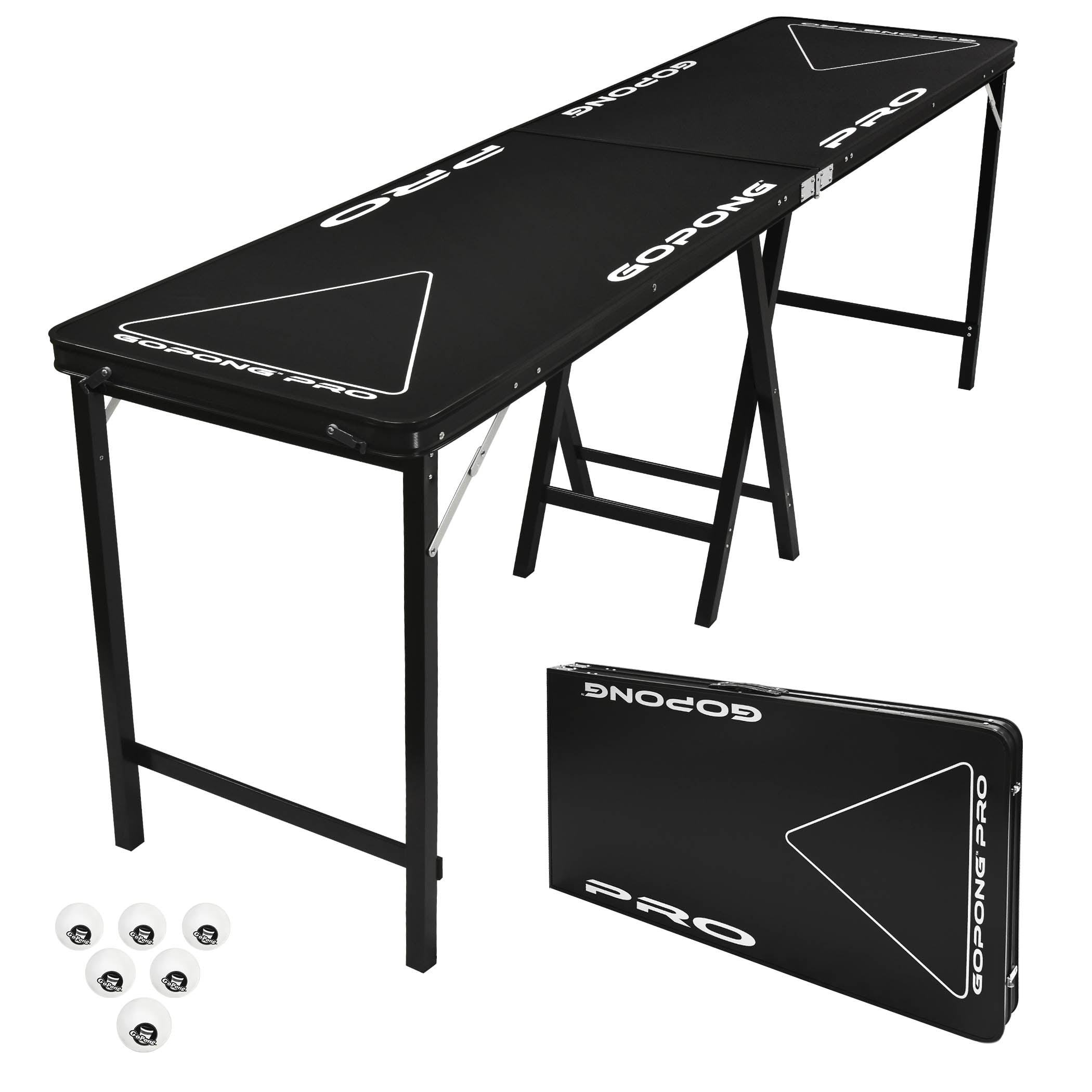 "GoPong PRO 8' Foldable Beer Pong Table, Indoor/Outdoor Games, 6 Balls