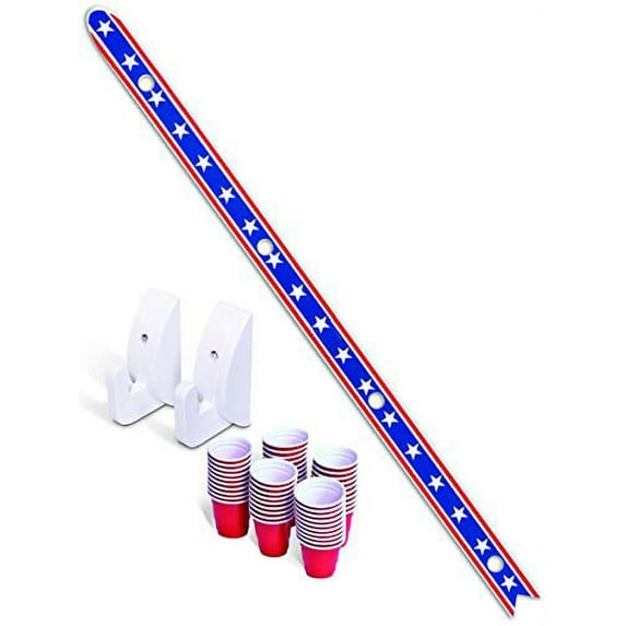 GoPong Slamski | American Flag Design 4 Person Drinking Ski with 50 Plastic Shot Glasses