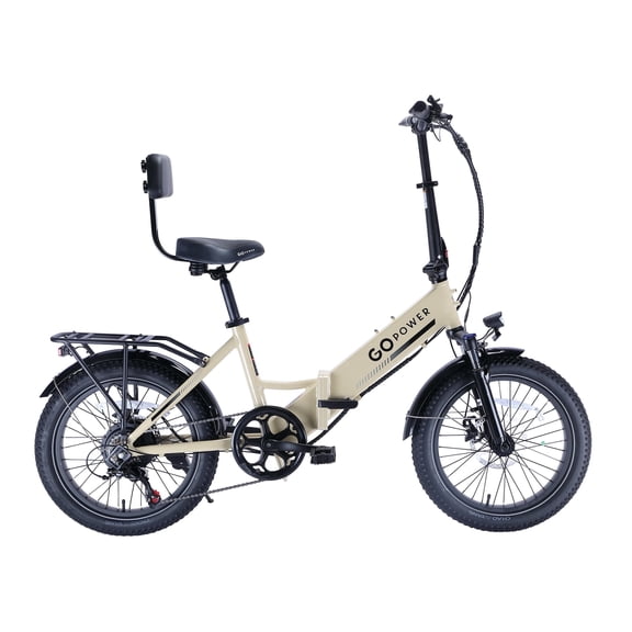 GoPowerBike GoCurv Electric Folding Bike | 20" Fat Tire eBike | 750W Motor, 20mph Top Speed | 45 Mile Range | 5 Pedal Assist Modes | Removable Battery | Class 1 & 2 | Sand