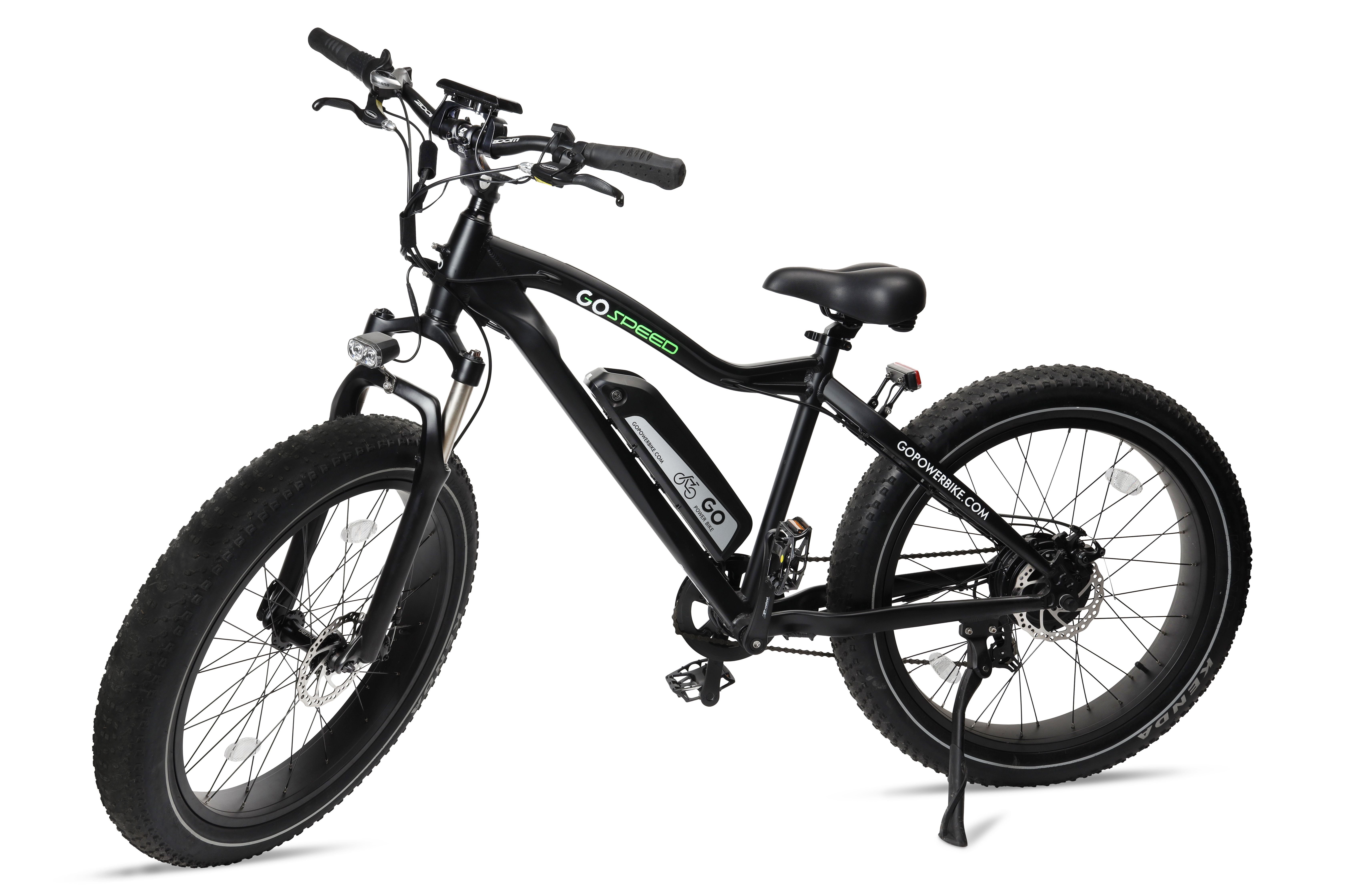 GoPowerBike GoSpeed 750W Electric Mountain Bicycle with All Terrain Fat Tires 20mph Top Speed and up to 36 Miles B101BLK