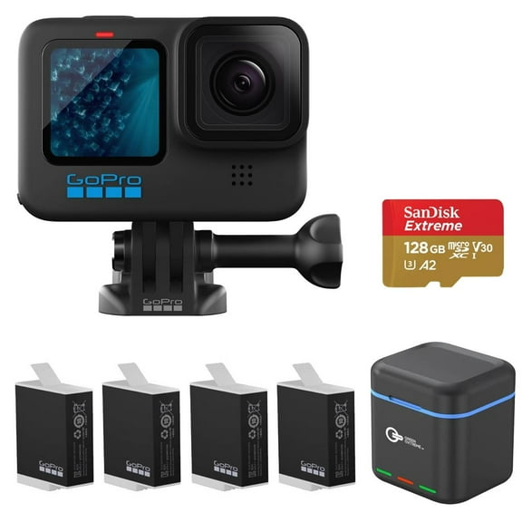 GoPro HERO12 Black Camera Bundle 128GB UHS-I U3 microSDXC Memory Card, 2x Extra Rechargeable Battery, 2x Enduro Rechargeable Battery, Dual Battery Charger