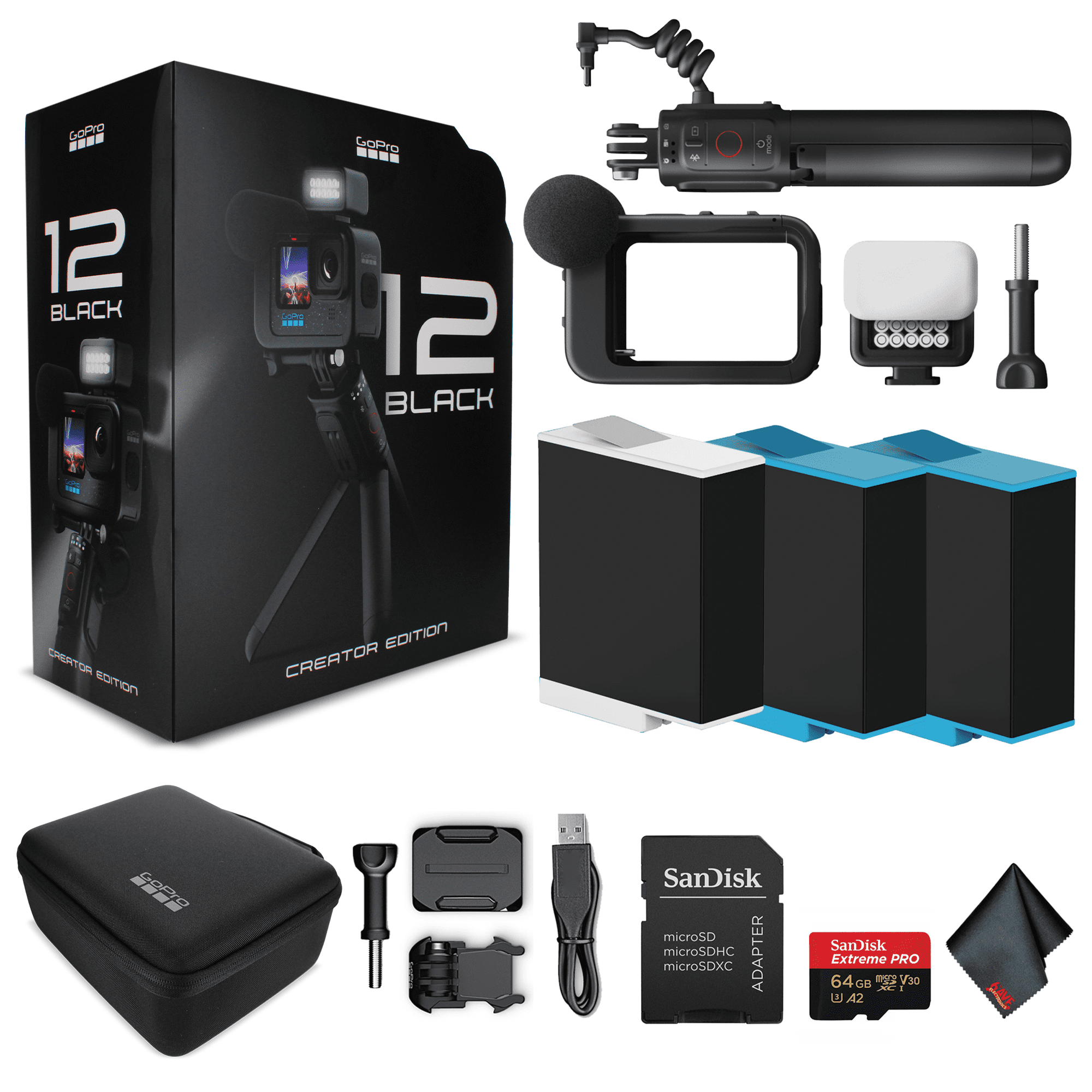 GoPro HERO 12 Creator Edition - With Volta (Battery Grip, Tripod, Remote),  Media Mod, Light Mod, Enduro Battery - Waterproof Action Camera + 64GB  Extreme Pro Card and 2 Extra Batteries 