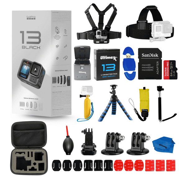GoPro HERO 13 HERO13 Black 27MP Action Camera + EXT BATT 32GB Bundle