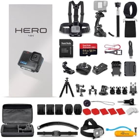 GoPro HERO (Go Pro HERO) Compact Black Waterproof Action Camera with 4K UHD Video, 12MP Photo Mode, Stabilization + DiGiNerds 50-in-1 Accessory Kit + 64GB Card + More
