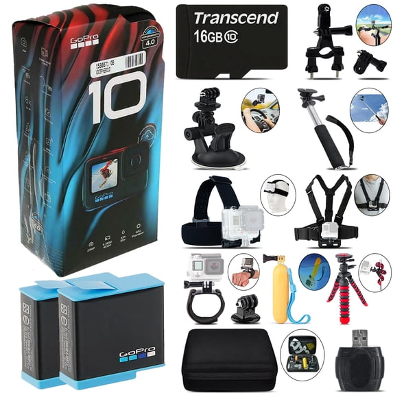 GoPro HERO10 Black 4K Ultra HD Camera + Extra Battery & Much More! -Mega Kit (International Version)