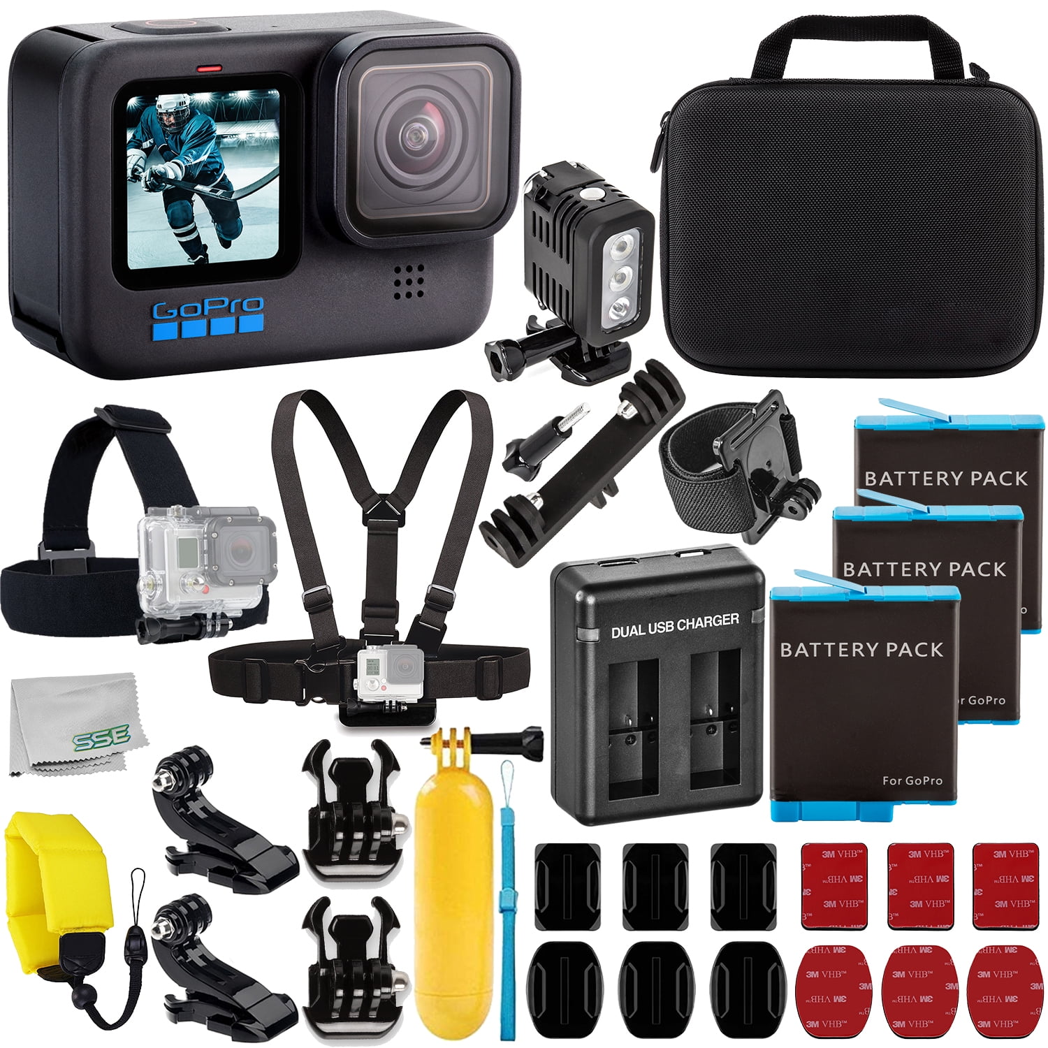 GoPro HERO10 (Hero 10) Black with Deluxe Accessory Bundle: 3x Replacement  Batteries, Dual USB Charger, Underwater LED Light with Bracket, Water  Resistant Action Camera Case, & Much More 