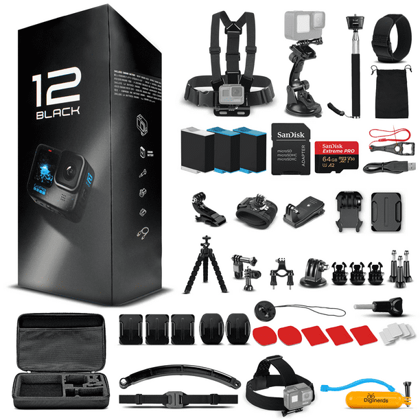 GoPro HERO12 Black Waterproof Action Camera, 5.3K60 UHD, 64GB Card