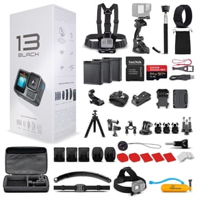 GoPro HERO13 Black Action Camera Bundle with 50-Piece Accessory Kit, 2 Extra Batteries & 64GB Memory Card, Waterproof, 5.3K HDR Video, 27MP Photos, HyperSmooth Stabilization, Live Streaming & Webcam