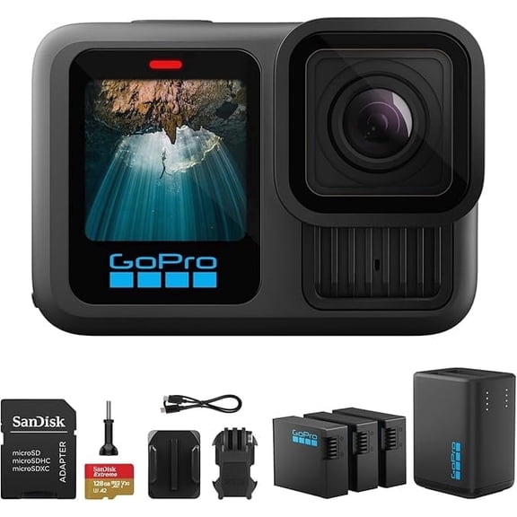 GoPro Hero 13 Action Camera Bundle, 27MP Waterproof Camera with 128GB Memory Card & Dual Enduro Batteries, Black