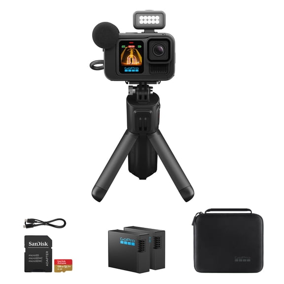GoPro HERO13 Black Creator Edition Action Camera - Includes Volta (Battery Grip, Tripod, Remote), Media & Light Mod with Extra Enduro Li-Ion Battery & 128GB Extreme Memory Card Bundle Set