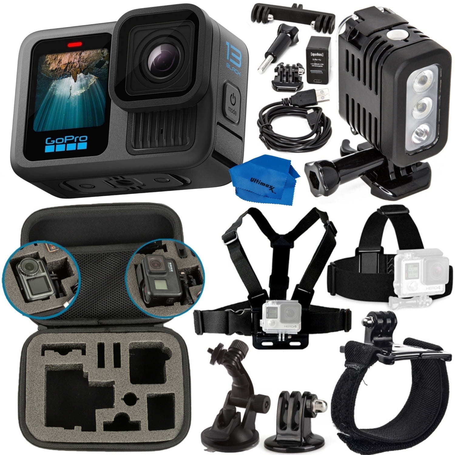 GoPro HERO13 Black + Underwater LED Light, Head Strap, Tripod