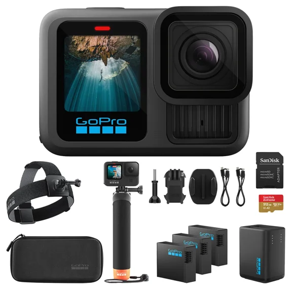 GoPro HERO13 Camera 3 Batteries Charger 64-256GB cards Head Strap & Handgrip Kit