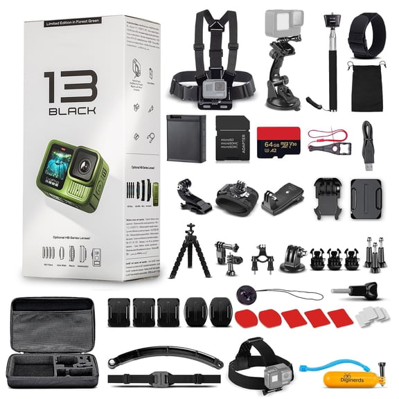 GoPro HERO13 Forest Green 2025 Action Camera with HyperSmooth 6, 5.3K60 Video, 64GB Card and 50-Piece DigiNerds Accessory Kit