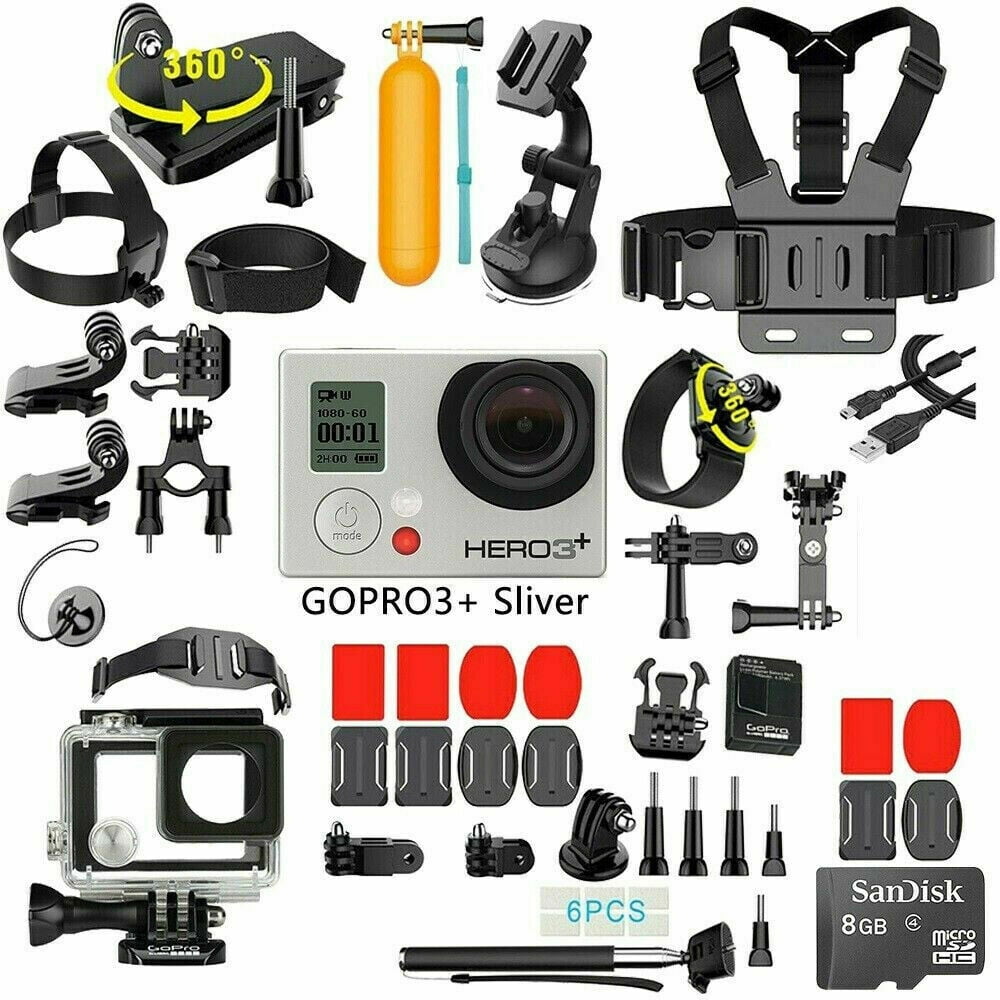 GoPro HERO3+ Silver Edition Action Sport Camera Camcorder With 35-In-1 Action Camera Accessory Kit