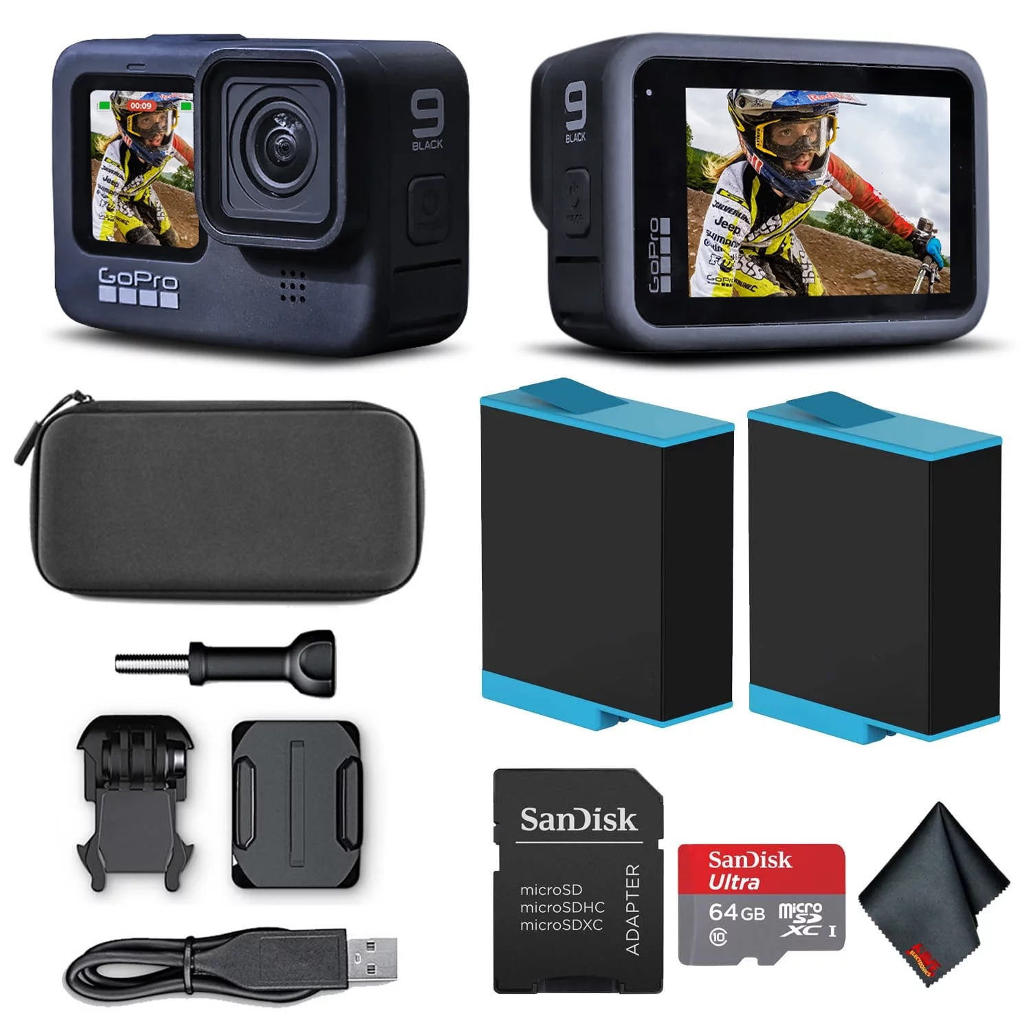 GoPro HERO9 (HERO 9) Black (New), 23 megapixels Action Camera + 64GB Card  and Cleaning Cloth 