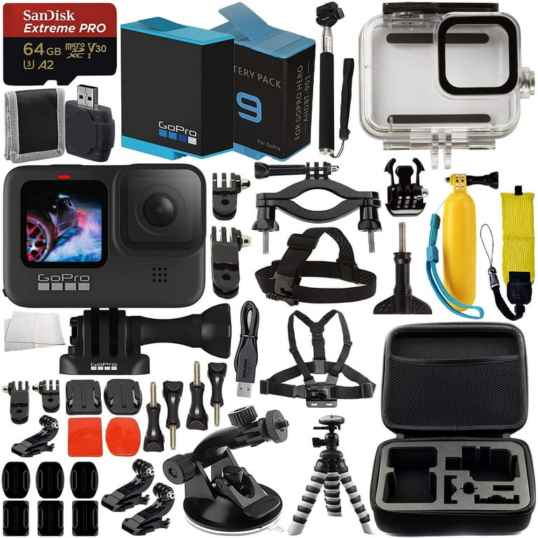 GoPro HERO9 Black Premium Bundle SanDisk Extreme Pro 64GB microSD Memory  Card, Spare Battery, Underwater Housing, Carrying Case, & Much More