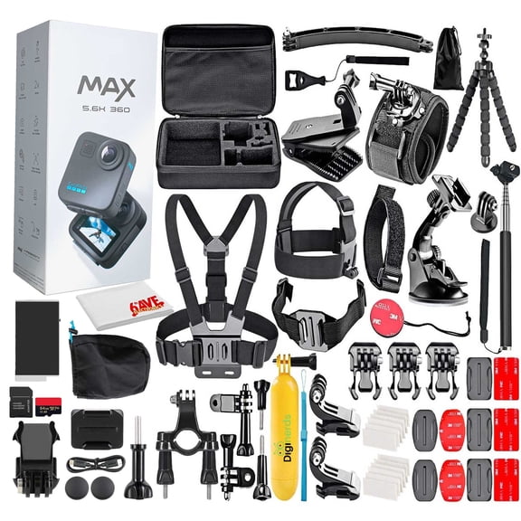 GoPro MAX 360 2025 Waterproof Action Camera with 50-Piece DigiNerds Accessory Kit and 64GB Card, Dual-Lens 5.6K Spherical Video