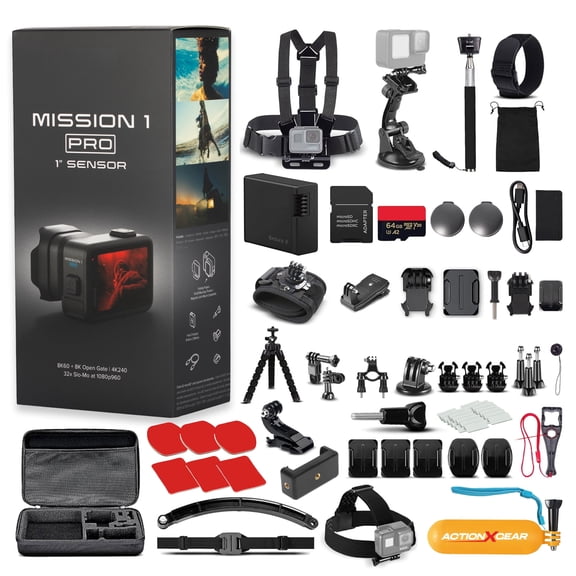GoPro Mission 1 PRO Action Camera, 1-Inch Sensor, 8K60 Video, 50MP Photos, HyperSmooth Stabilization, Waterproof, 64GB Memory Card, 120-in-1 Accessory Kit