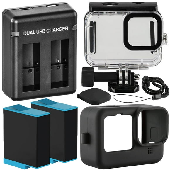 GoPro UM-GP9-KIT Waterproof Dual High-Speed Charger Housing and Black Silicone Case, Black