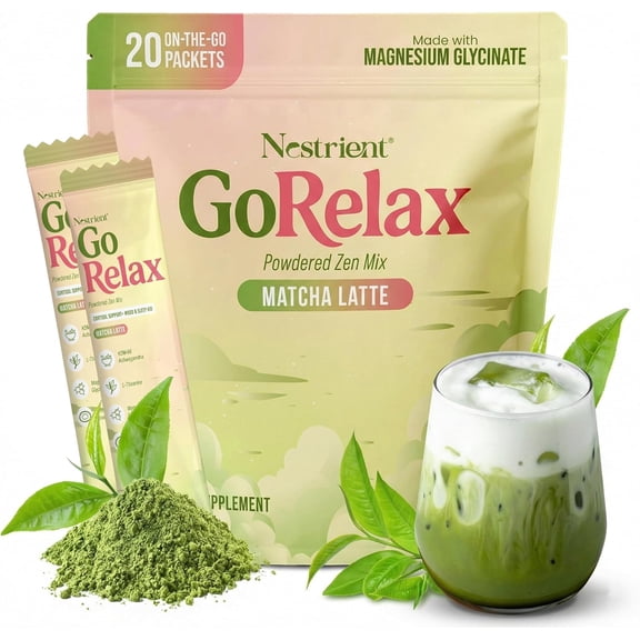 GoRelax Zen Mix  Daily Relaxation Drink with Adaptogens, Rhodiola Rosea, L-Theanine & Magnesium, 20 Stick Packets (5 Flavors), Non-GMO (Matcha Latte)
