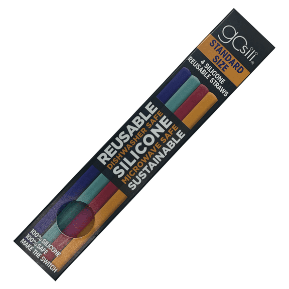 GoSili Reusable Silicone Sili Straws Standard, Multicolor, 4-Pack