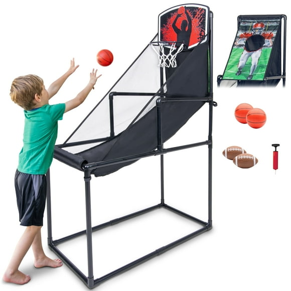GoSports 2 in 1 Kids Basketball Toy Hoop & Football Toss Game Set -Indoor Outdoor Children Toy Hoop