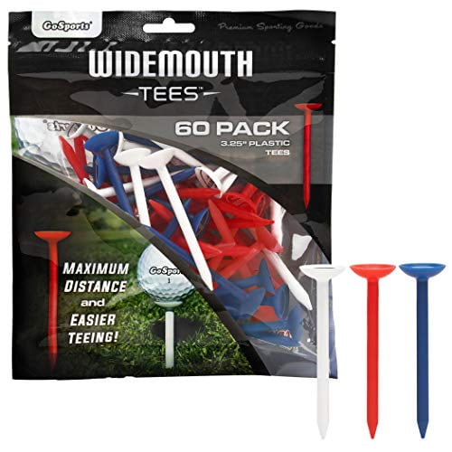 GoSports 3.25? Widemouth Plastic Golf Tees | 60 Tee Player?s Pack | Max Distance and Easier Teeing, Multi