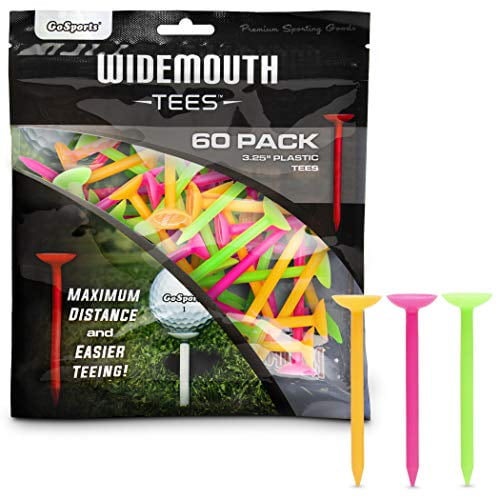 GoSports 3.25? Widemouth Plastic Golf Tees | 60 Tee Player?s Pack | Max Distance and Easier Teeing!, Neon