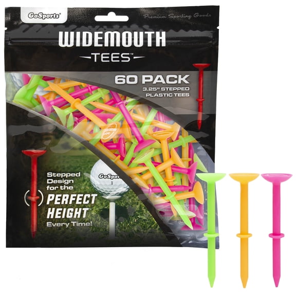 GoSports 3.25” Widemouth Stepped Plastic Golf Tees - 60 Tee Player’s Pack - Max Distance and Easier Teeing!
