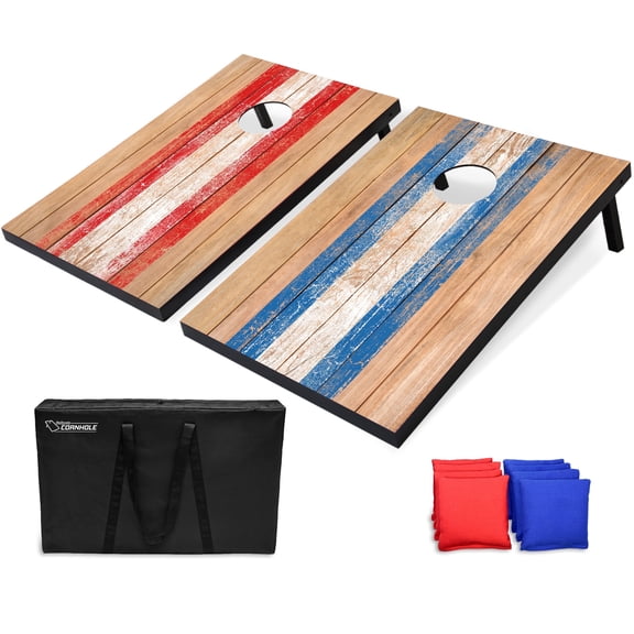 GoSports 3 x 2 ft Barnwood Design Cornhole Game Set - Includes Two 3 x 2 ft Boards, 8 Bean Bags, and Carry Case