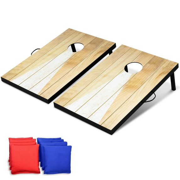 GoSports 3 x 2 ft Cornhole Board Set - Portable Outdoor Toss Game for Adults & Family - Includes Set of 8 Bean Bags with Built-in Storage - Bright Rustic