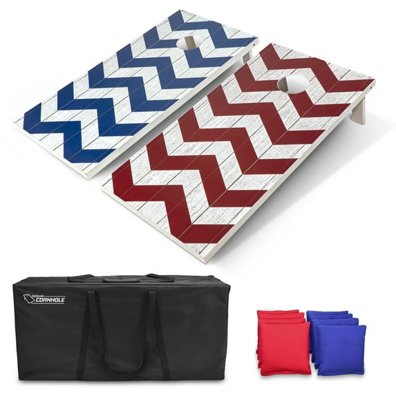 GoSports 3 x 2 ft Chevron Design Cornhole Game Set - Includes Two 3 x 2 ft Boards, 8 Bean Bags, and Carry Case