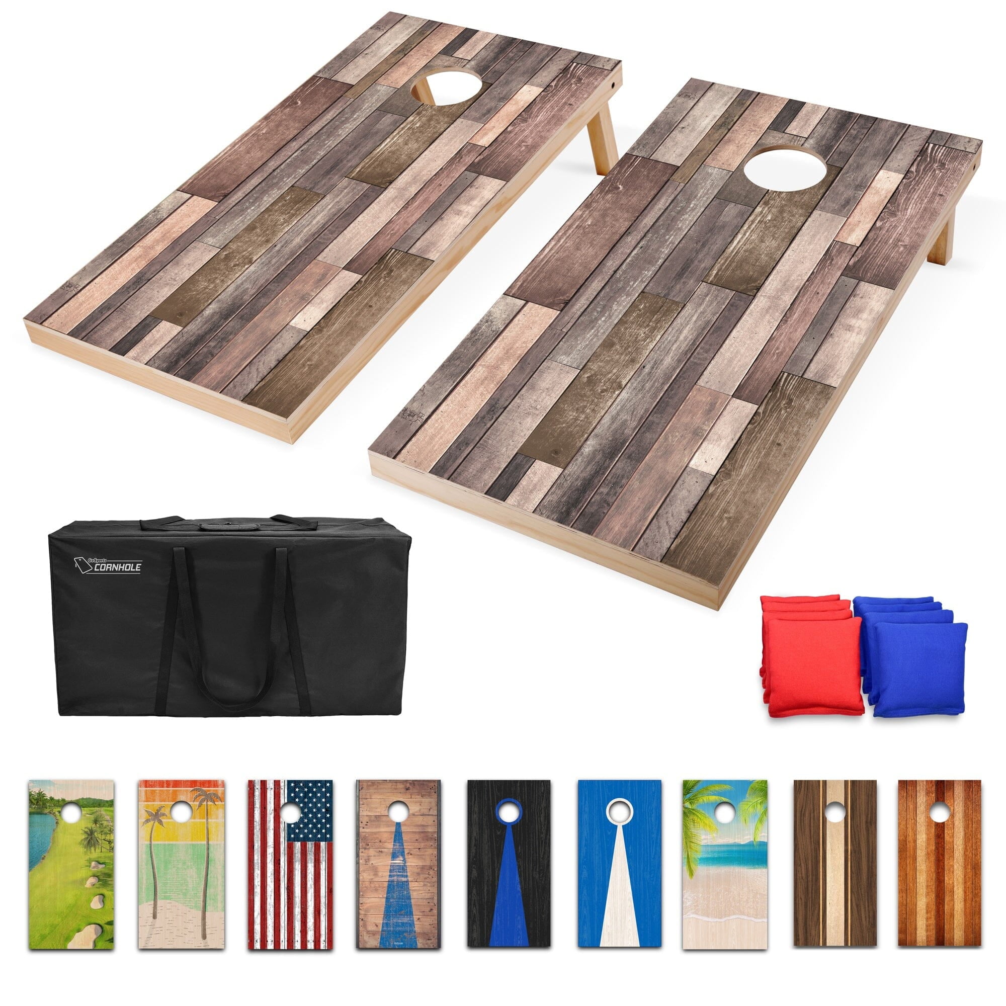GoSports 4'x2' Regulation Size Premium Wood Cornhole Set -Backyard Toss Game Lawn Scrap Wood Design