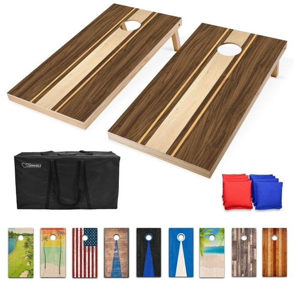 GoSports 4'x2' Regulation Size Premium Wood Cornhole Set - Backyard Lawn Toss Game Set - Walnut