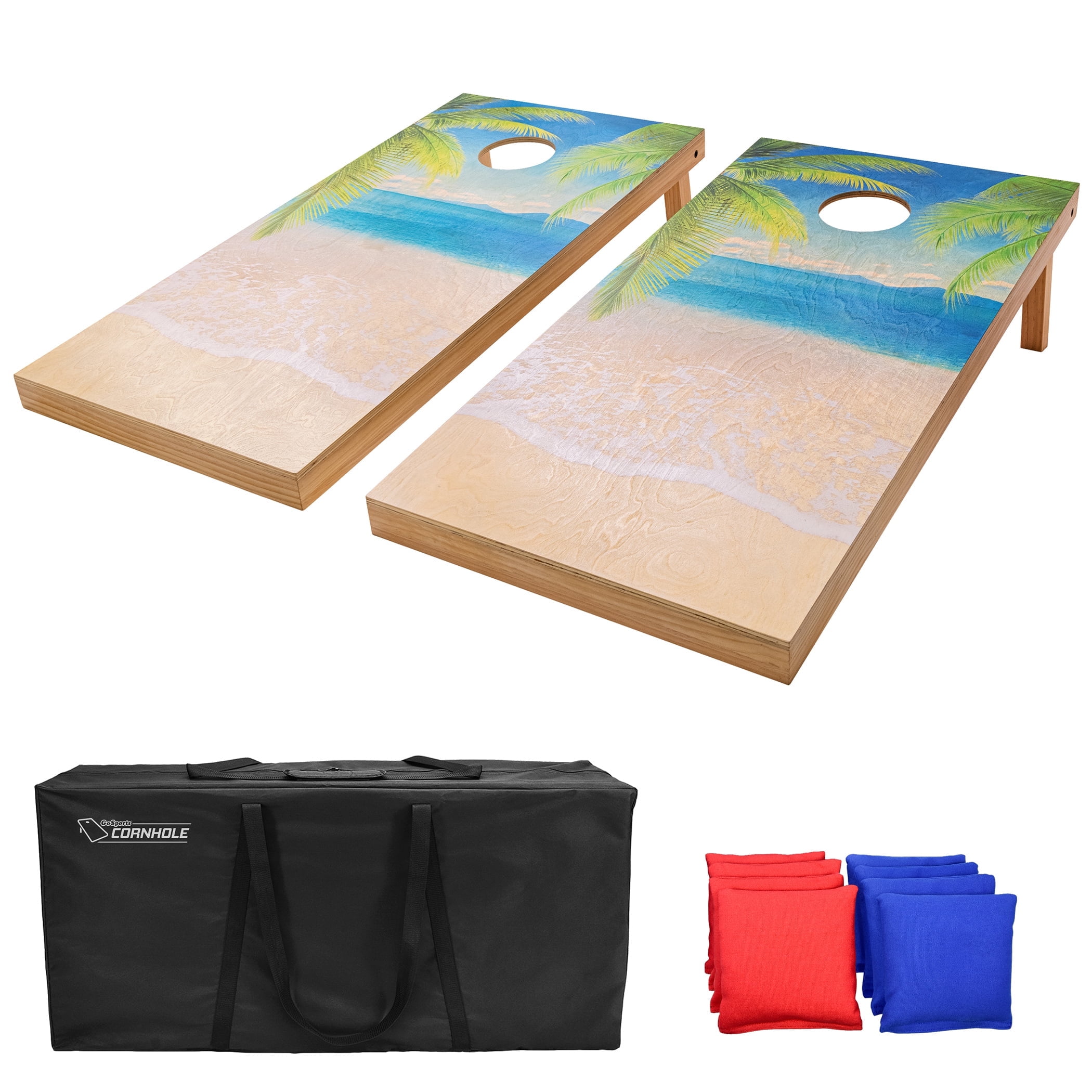 GoSports 4'x2' Regulation Size Premium Wood Cornhole Set - Beach Themed Design
