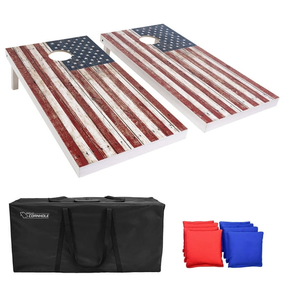 GoSports 4'x2' Regulation Size Premium Wood Cornhole Set - Rustic American Flag Design
