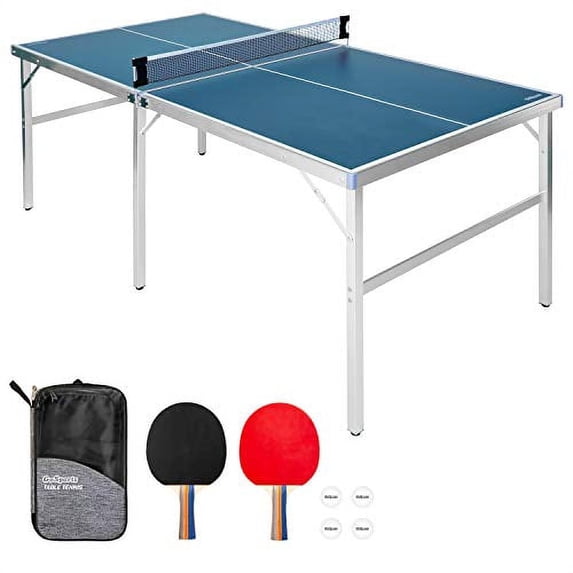 GoSports 6 Ft x 3 Ft Mid-Size Table Tennis Game Set - Indoor/Outdoor Portable Table Tennis Game, Includes 2 Paddles and 4 Balls