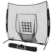 GoSports 7 ft x 7 ft Baseball & Softball Practice Hitting & Pitching Net with Bow Frame, Carry Bag and Bonus Strike Zone - Great for All Skill Levels