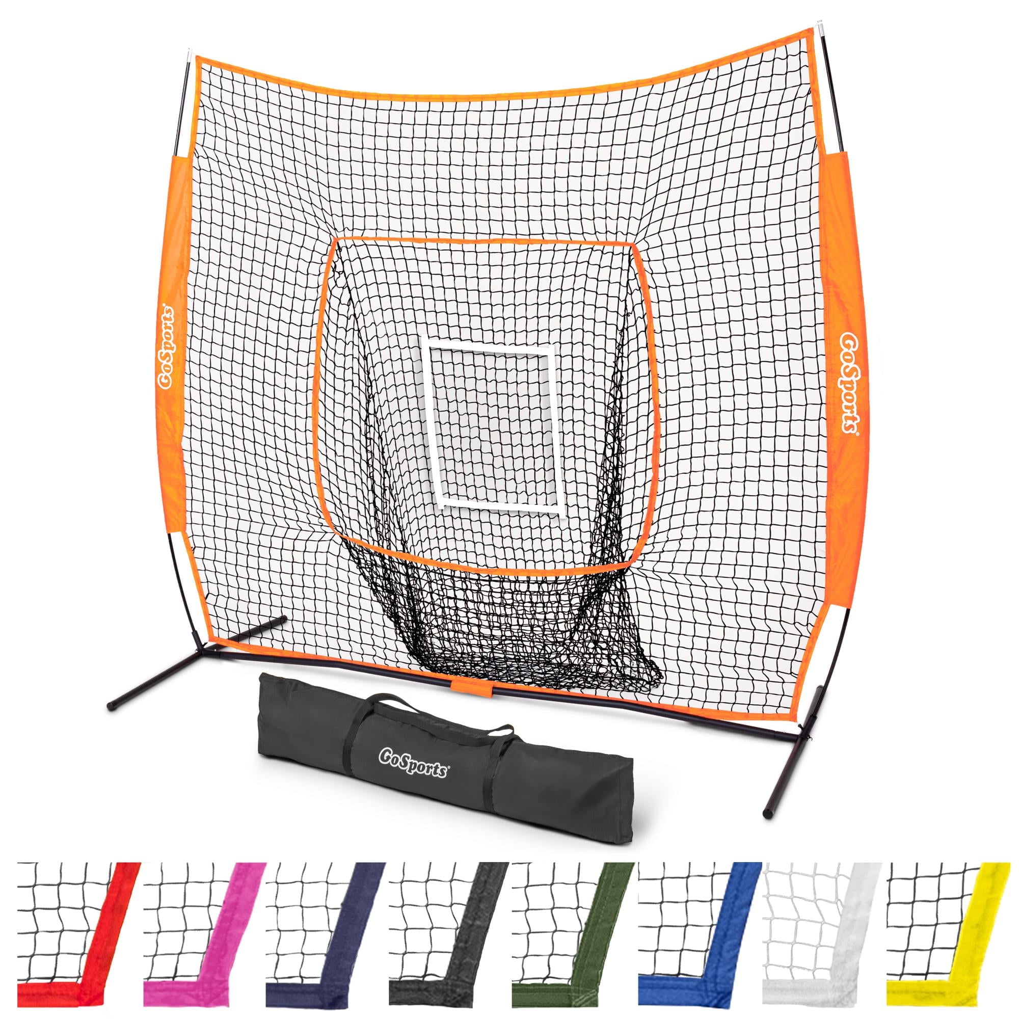GoSports 7 ft x 7 ft Baseball & Softball Practice Hitting & Pitching Training Net- Team Colors - Orange