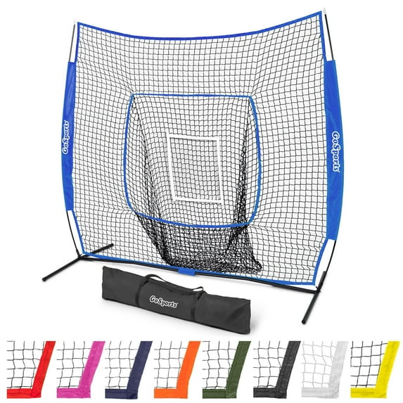 GoSports 7 ft x 7 ft Baseball & Softball Practice Hitting & Pitching Training Net- Team Colors - Royal