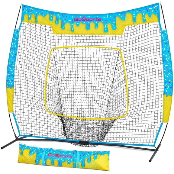 GoSports 7 x 7 ft Ice Cream Drip Baseball & Softball Batting Net - Full Size Hitting & Pitching Practice Net with Strike Zone and Carry Case