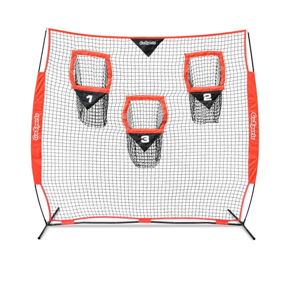 GoSports 8 x 8 ft Football Throwing Net - Red  - Improve QB Throwing Accuracy