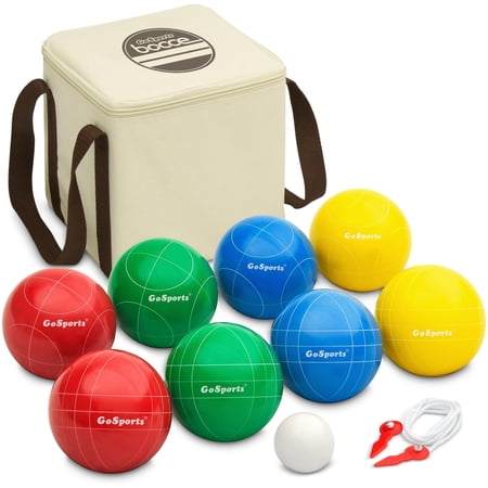 GoSports 90mm Backyard Bocce Set with 8 Balls, Pallino, Case and Measuring Rope - Made from Premium Resin